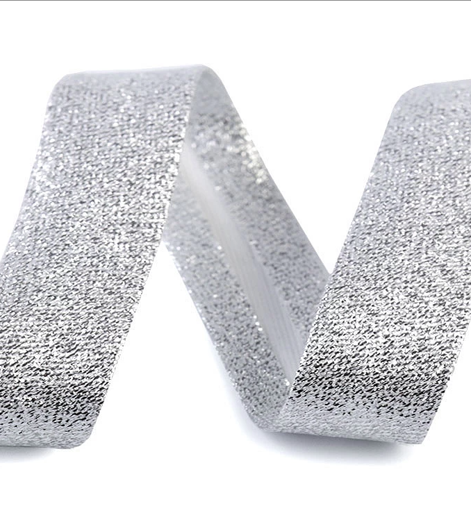 Schrägband - Einfassband - Meterware - Lurex - 20mm - Silber