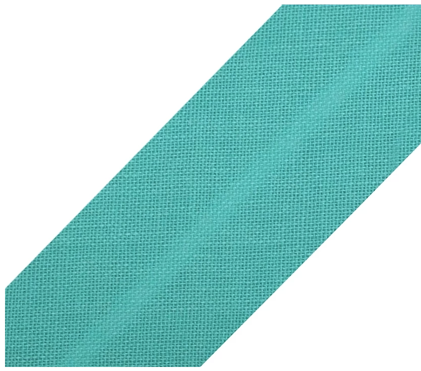 Türkisgrünes Schrägband aus 100% Baumwolle, 20mm Breite (vorgefalzt), hochwertiges Einfassband für frische Kantenabschlüsse an Kleidung und Accessoires.