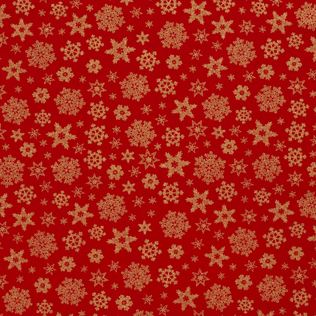 Webware - Baumwolle - Weihnachten - Goldene Schneeflocke auf Rot