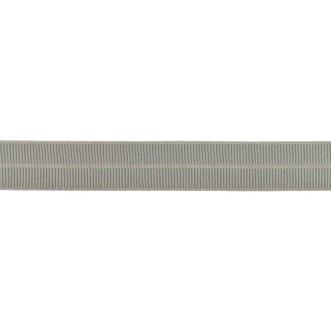 Elastisches Schrägband in glänzendem Mittelgrau, 15mm Breite, hochwertige Meterware aus Polyamid-Mix für Lingerie, Sportmode und elastische Kantenabschlüsse.