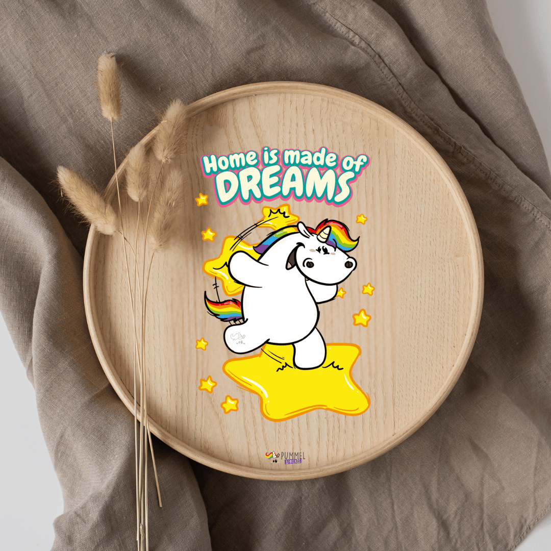 Bügelbild - Pummeleinhorn - DREAMS - ca. 11,5x17,6cm