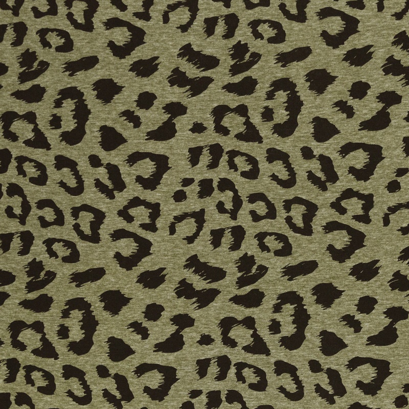 Alpenfleece - Sweat Stoff mit Plüschfell-Abseite - Swafing -  Eiger - Animal Print auf Khaki meliert Stoffrest 140cm
