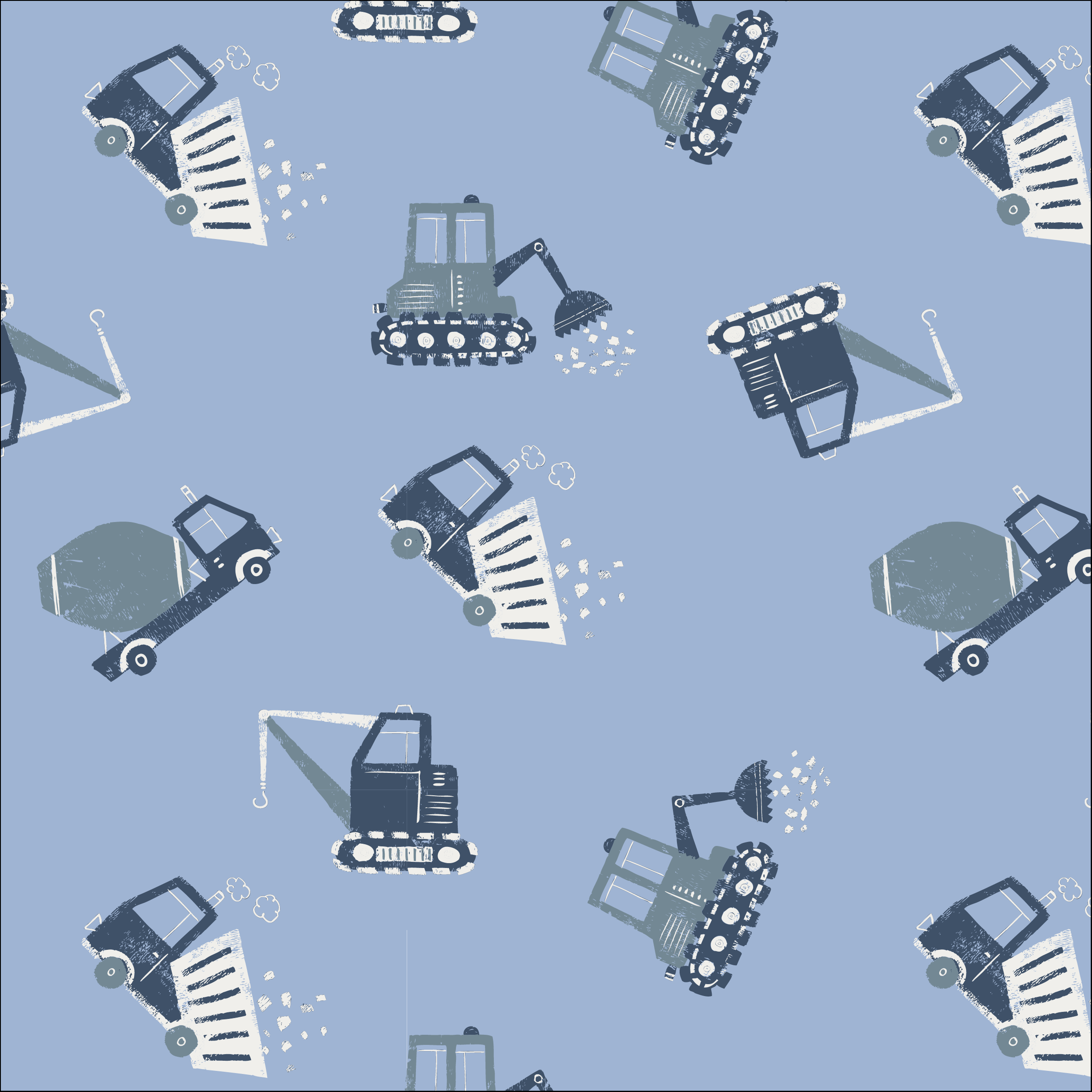 French Terry - Sommersweat - Digitaldruck - Bagger auf Blau