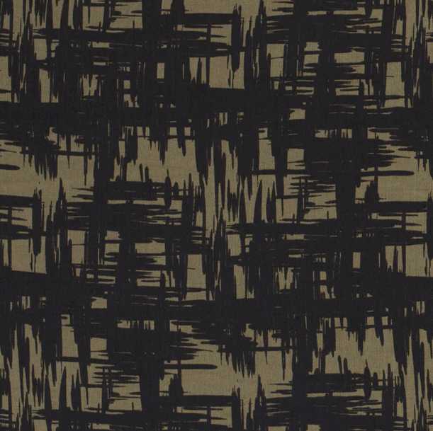 Viskose - Viskosewebware - Tencel - Motiv - Abstraktes Muster auf Olivegrün Stoffrest 210cm