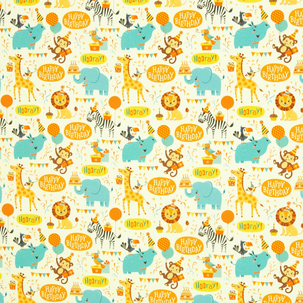 Hochwertige Swafing Baumwoll-Webware mit fröhlichem "Happy Birthday" Motiv, 100% Baumwolle, Öko-Tex Standard 100, ideal für Geburtstags-Deko, Geschenkbeutel und festliche Kinderkleidung