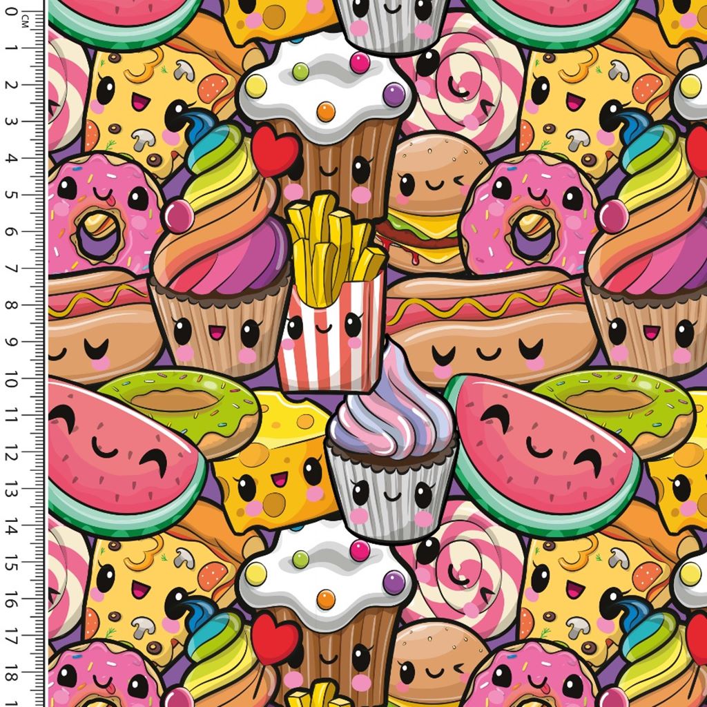 French Terry - Sommersweat - Digitaldruck - Happy Food