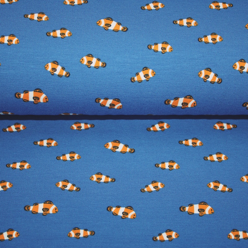 Baumwolljersey - Motivjersey - Clownfische auf Blau