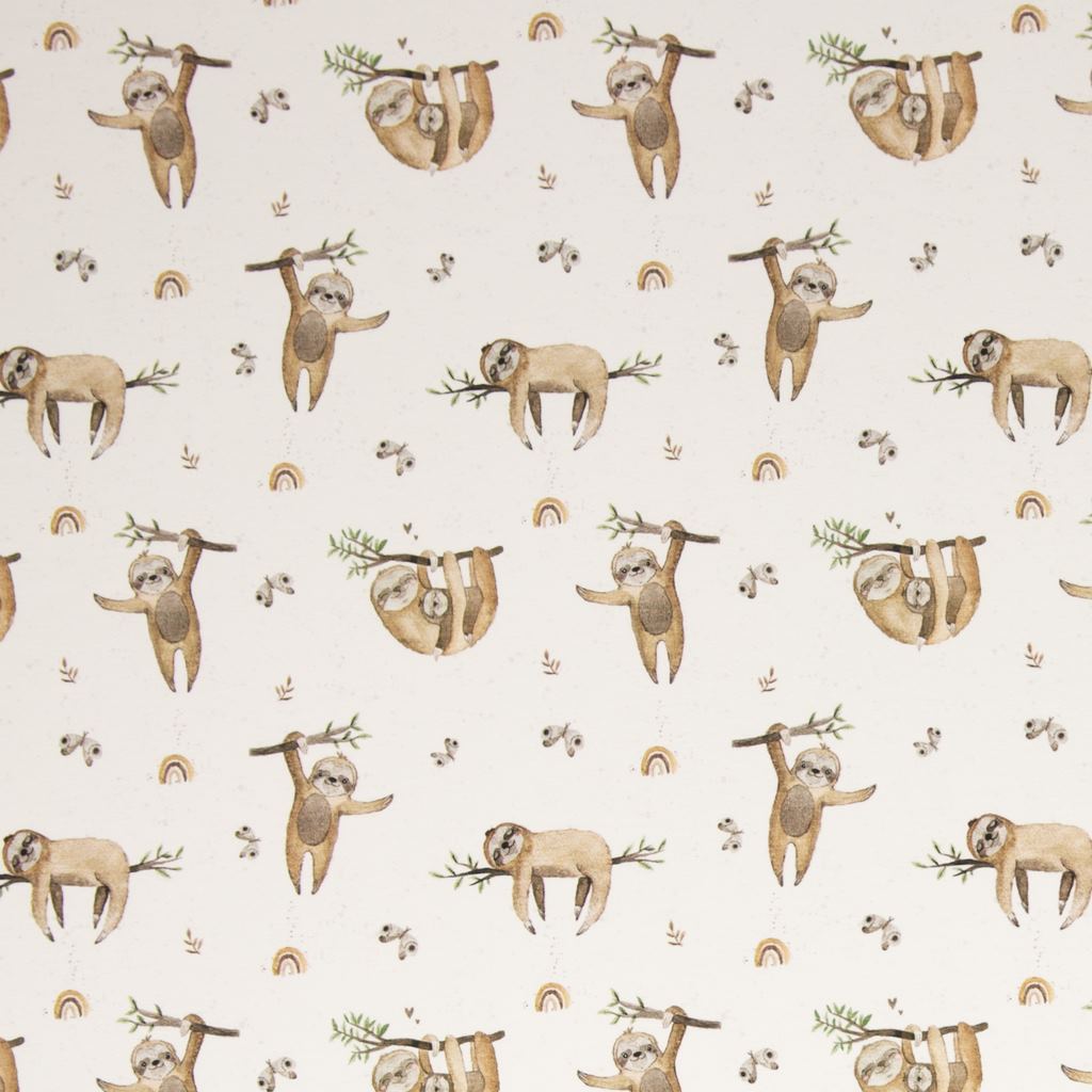 Motivjersey -  Swafing - Animals by Christiane Zielinski - Coole Faultiere am Baum auf Ecru Stoffrest 155cm