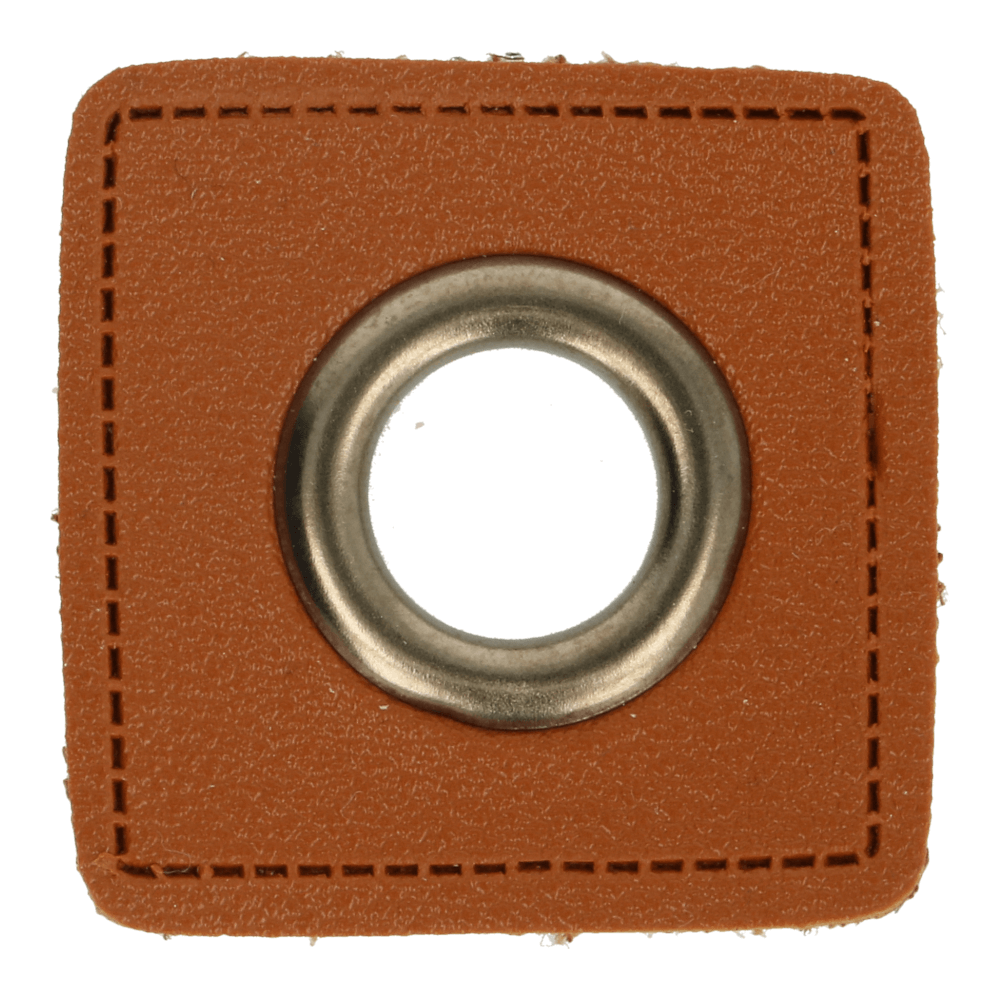 Kunstleder Ösen - Ösen Patches - Braun Viereck - 14mm - Altsilber - 1 Stück