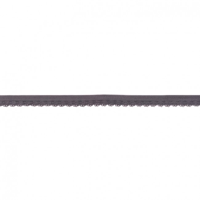 Elastische Spitze in Dunkelgrau mit dekorativer Bogenkante, 11 mm Breite, hochwertige Mischung mit Lycra, ideal für Lingerie, Unterwäsche-Abschlüsse und moderne Akzente.
