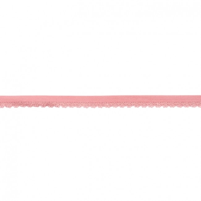 Elastische Spitze mit Bogenkante in Rose / Altrosa, 11 mm Breite, hochwertige Meterware aus Polyester-Lycra-Mix für Lingerie, Unterwäsche und romantische Abschlüsse.