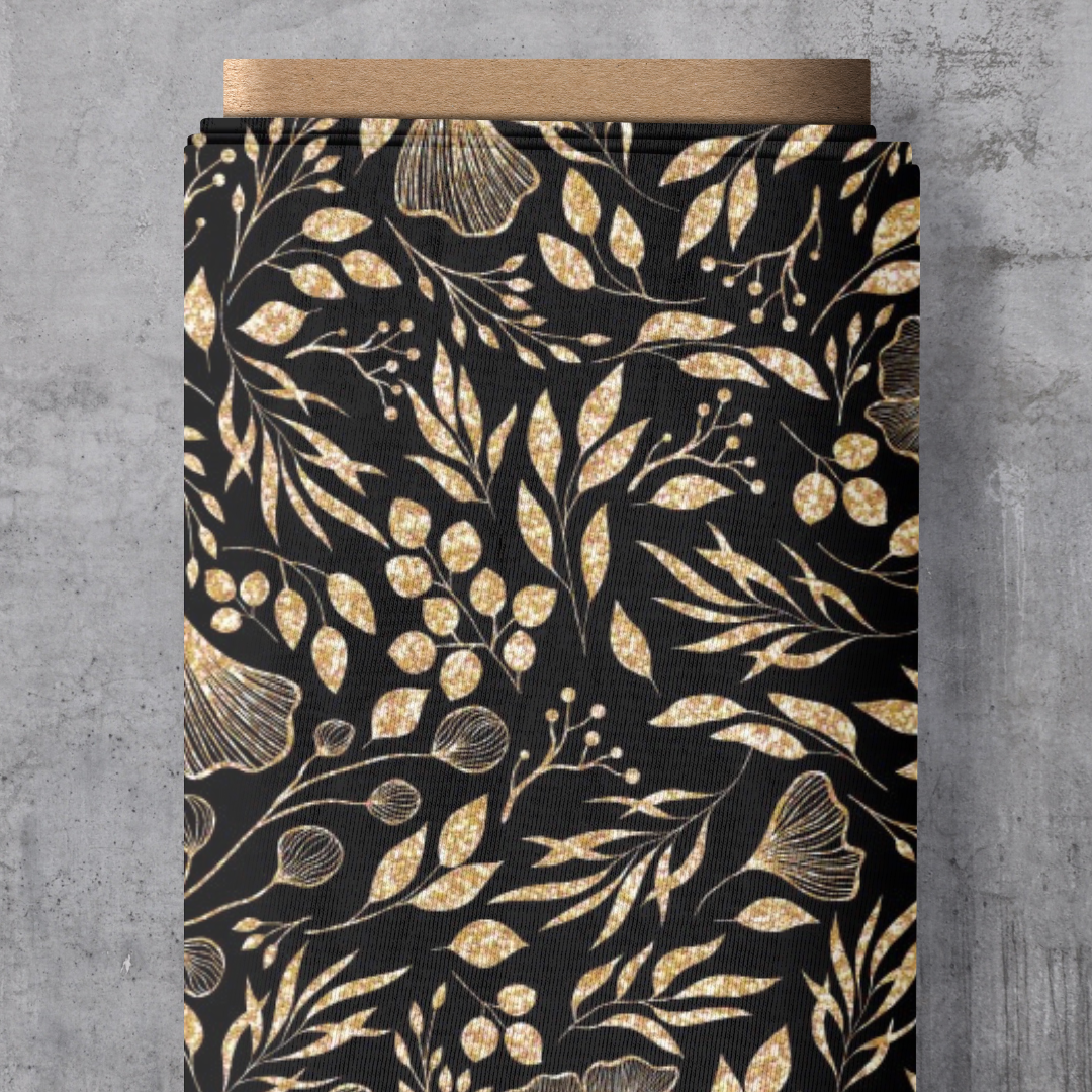 French Terry - Eigendesign - Black Ginkgo - Sofortkauf