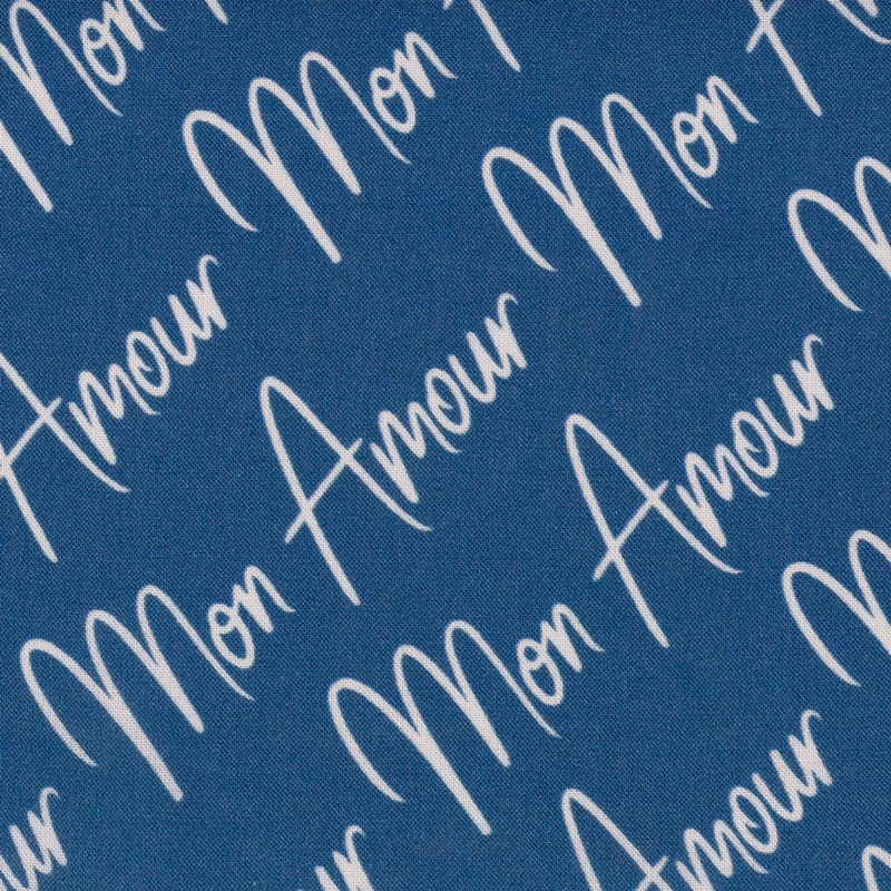 Viskose - Viskosewebware - Swafing - Chloé by lycklig design - Mon Amour auf Blau Stoffrest 180cm