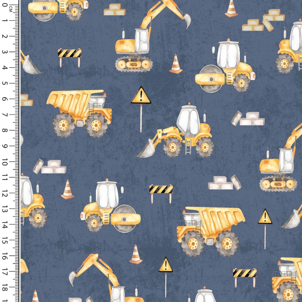 French Terry - Sommersweat - Digitaldruck - Baustelle auf Marine