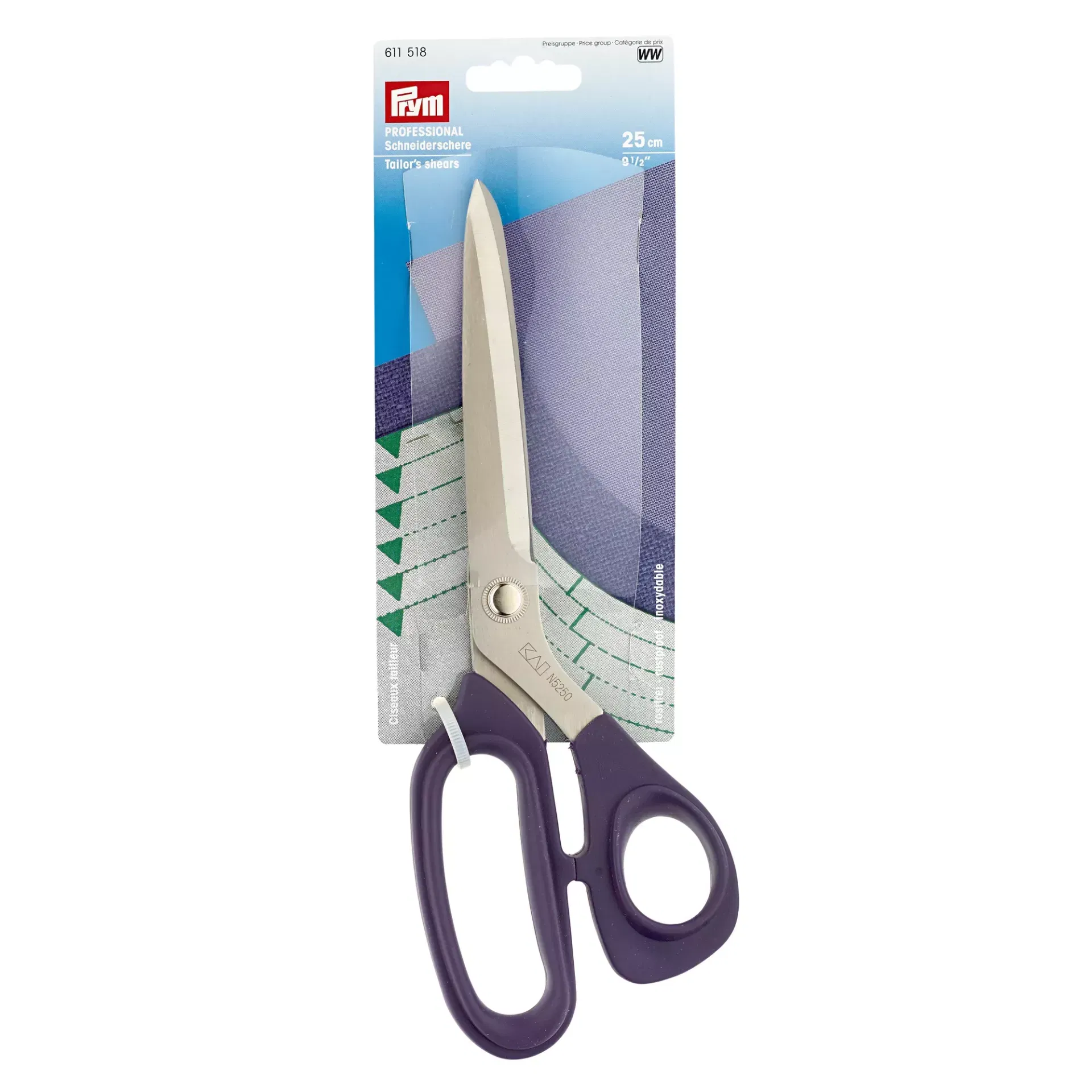 Große Prym Schneiderschere Professional, 25 cm (Art.-Nr. 611518) – Hochwertige Textilschere aus rostfreiem Edelstahl mit ergonomischem Soft-Griff für lange Zuschnitte und dicke Stoffe.