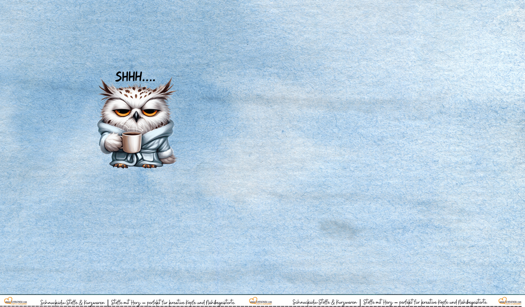 Vororder French Terry Panel "Shhh Owl" Eigendesign mit niedlichem Eulen-Motiv in den Maßen ca. 82x145cm.
