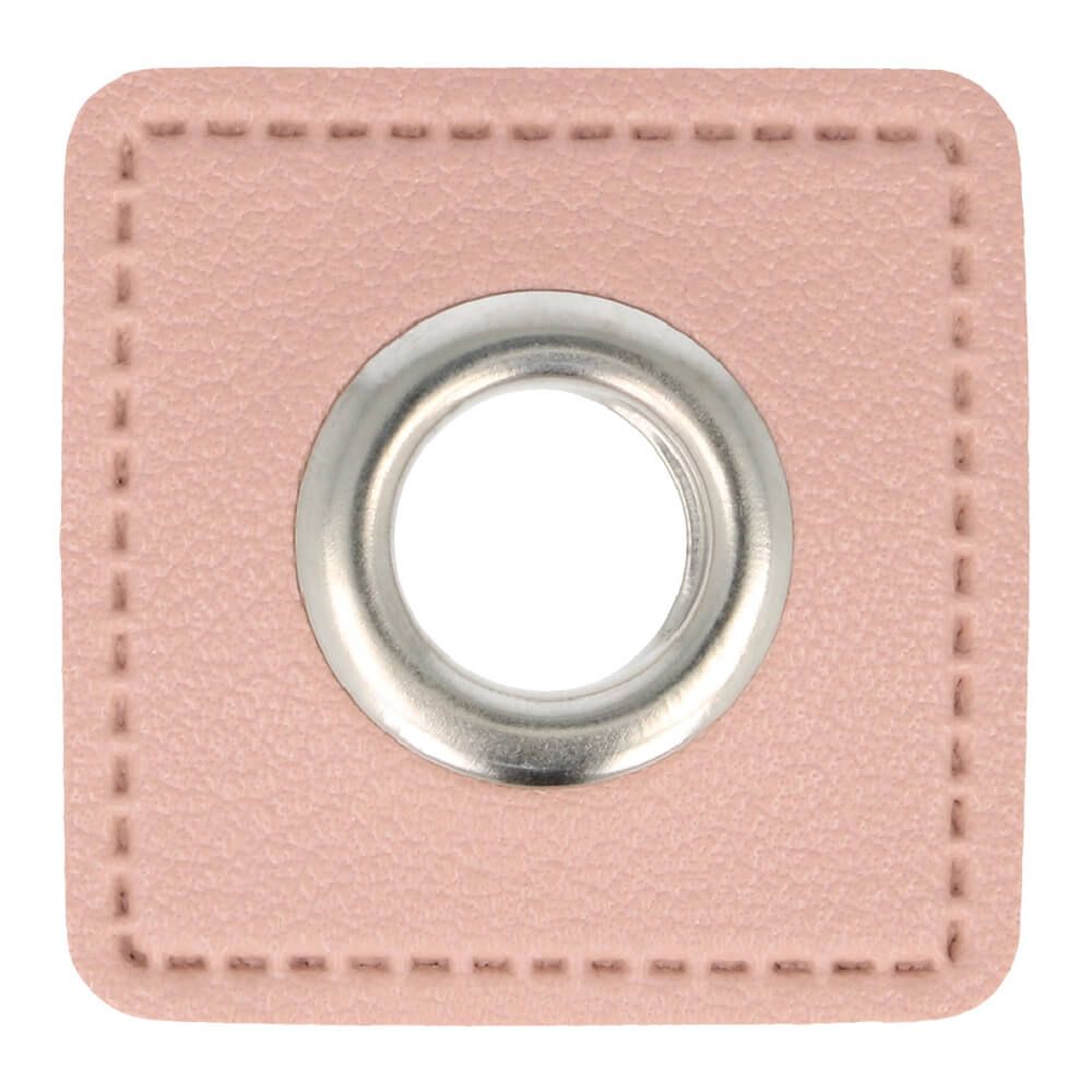 Kunstleder Ösen - Ösen Patches - Hellrosa Viereck - 11mm - Silber - 1 Stück