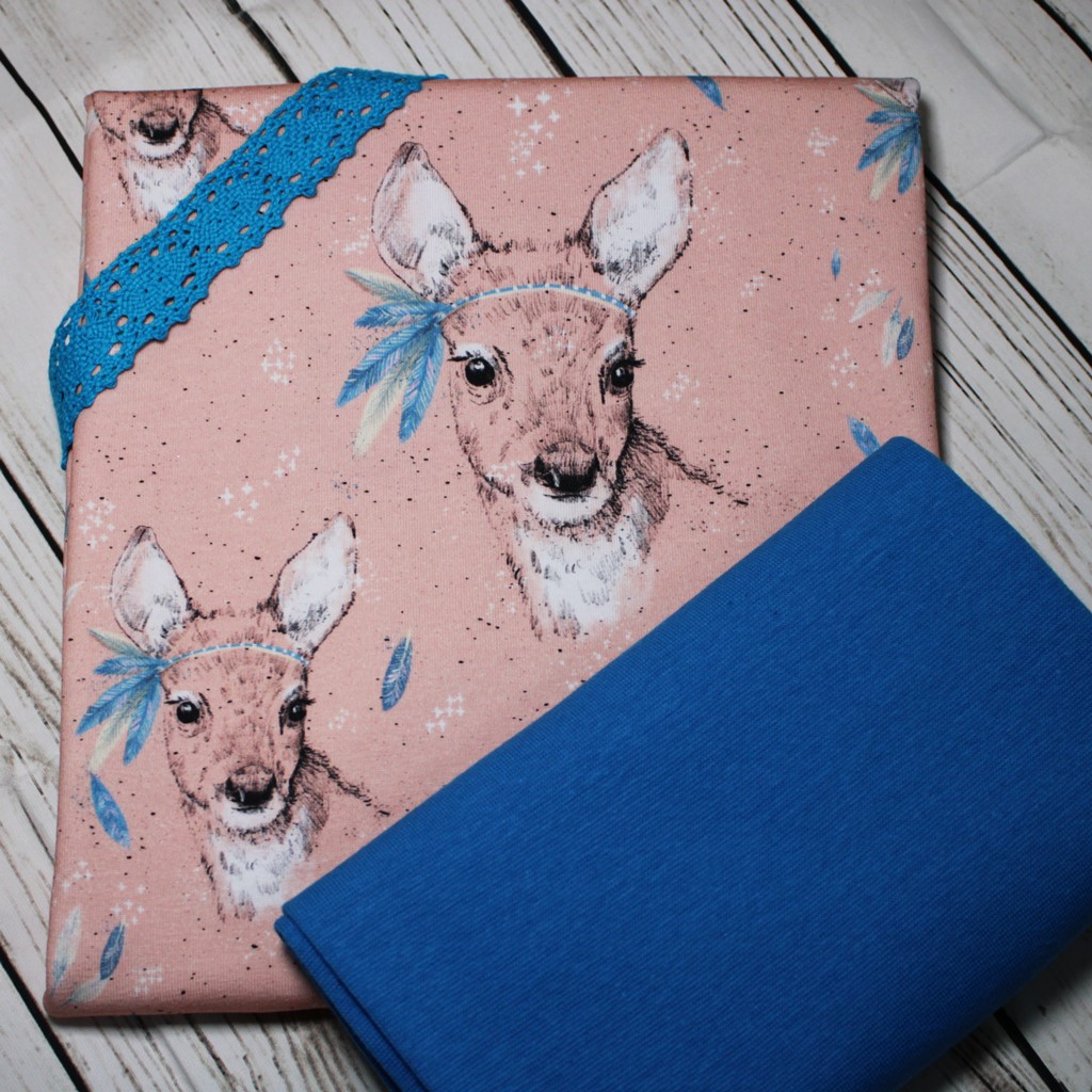 Stoffpaket Mini  - Überraschungspaket - 1 Meter Stoff & Tüddel - Rehe im Bohostyle auf Apricot