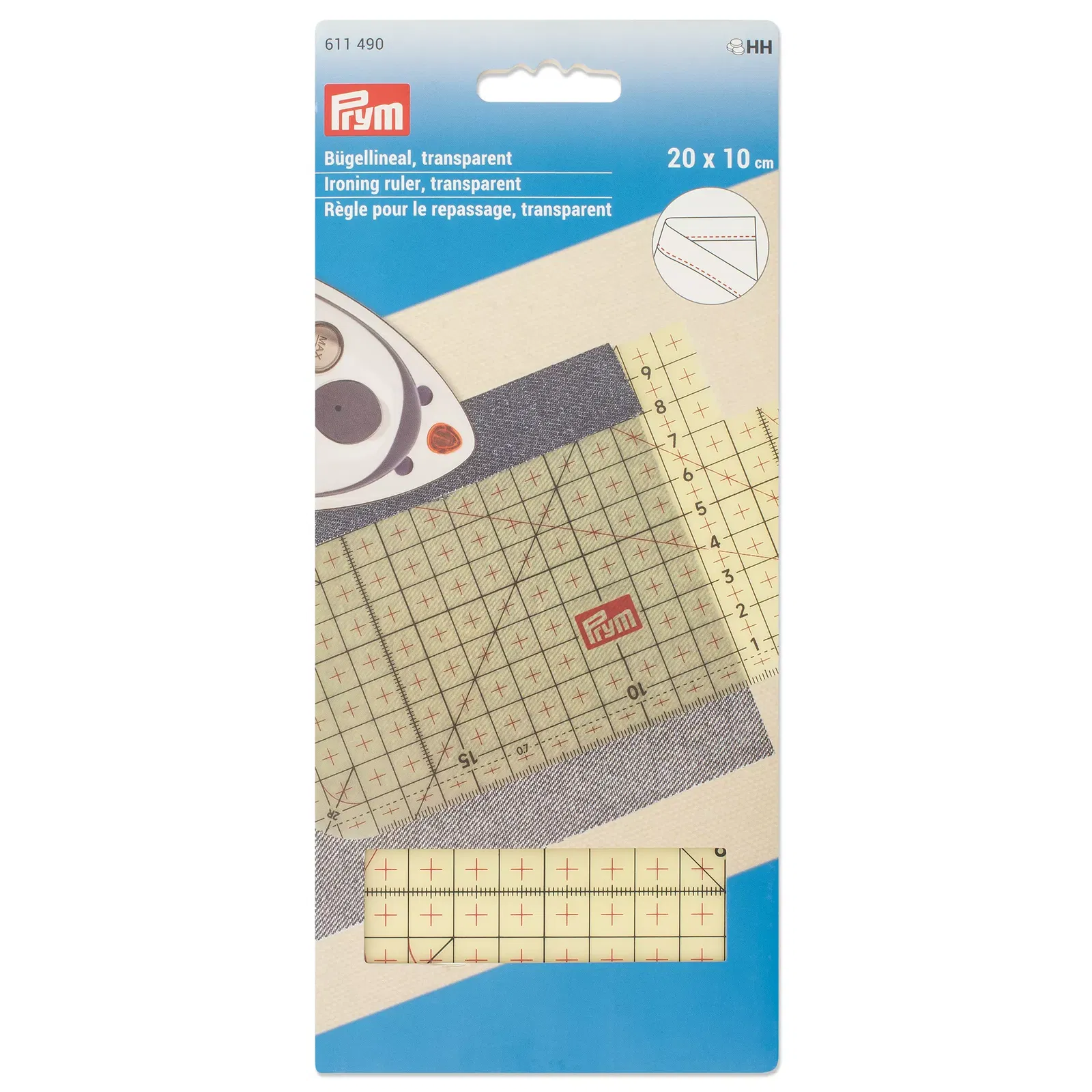 Prym Bügellineal transparent – Hitzebeständiges Lineal aus Kunststoff (2,5 x 20 cm) zum präzisen Umbügeln von Säumen und Kanten mit optimaler Sicht auf das Schnittmuster.