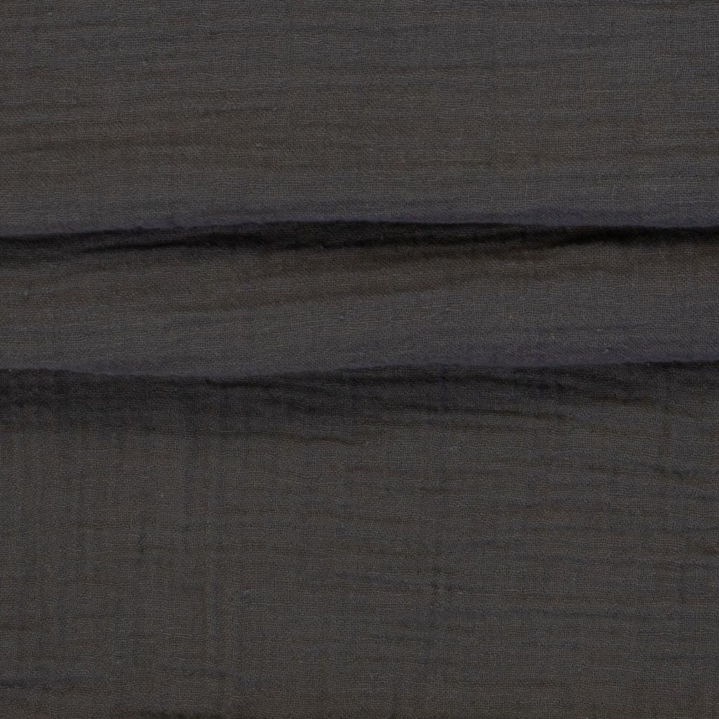 Hochwertiger Musselin Stoff in Dunkelgrau, weiches Double Gauze aus 100% Baumwolle, leichter Mullstoff für Kleidung und Accessoires, 125g/m², atmungsaktiv