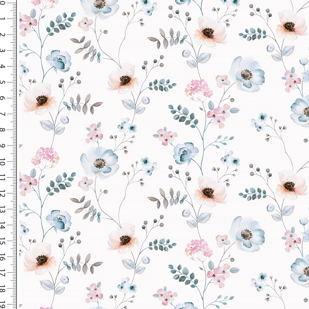 Popeline - Baumwollstoff  - Webware - Digitaldruck - Blumen in Aquarelldesign auf Ecru - Reststück 80cm x 150cm 