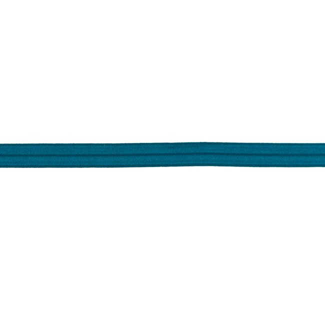 Elastisches Schrägband in glänzendem Petrol, 15mm Breite, hochwertige Meterware aus Polyamid-Mix für Lingerie, Sportmode und elastische Säume.