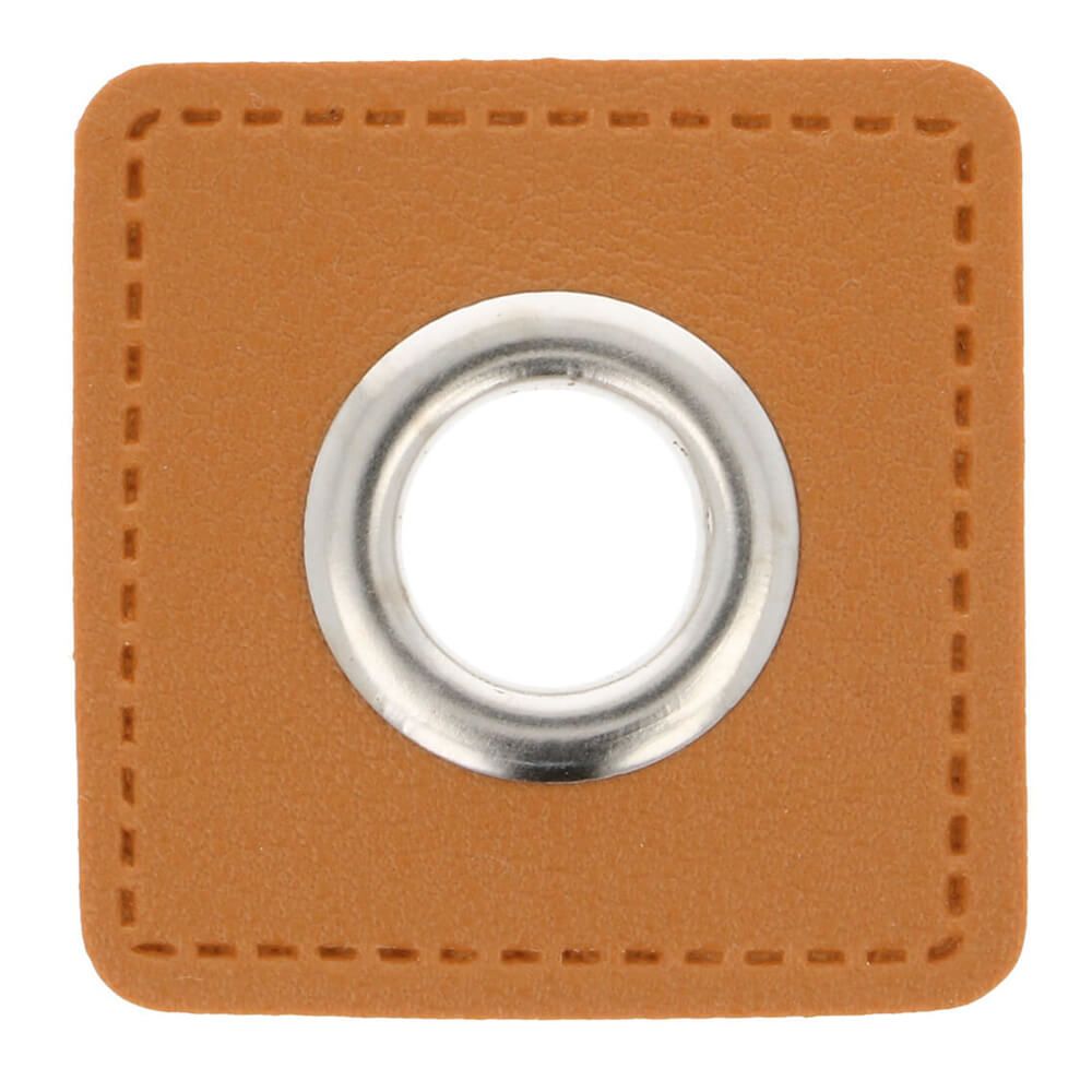 Kunstleder Ösen - Ösen Patches - Hellbraun Viereck - 11mm - Silber - 1 Stück