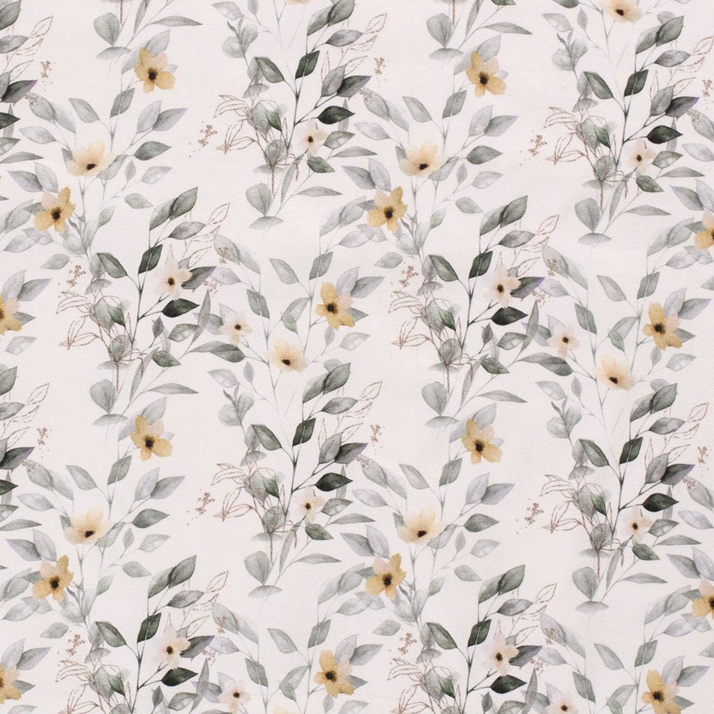 Baumwolljersey - Jersey Stoff - Digitaldruck - Zarte Blumen auf Ecru
