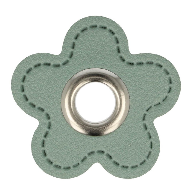 Kunstleder Ösen - Ösen Patches - Seegrün - Blume - 8mm - Silber 
