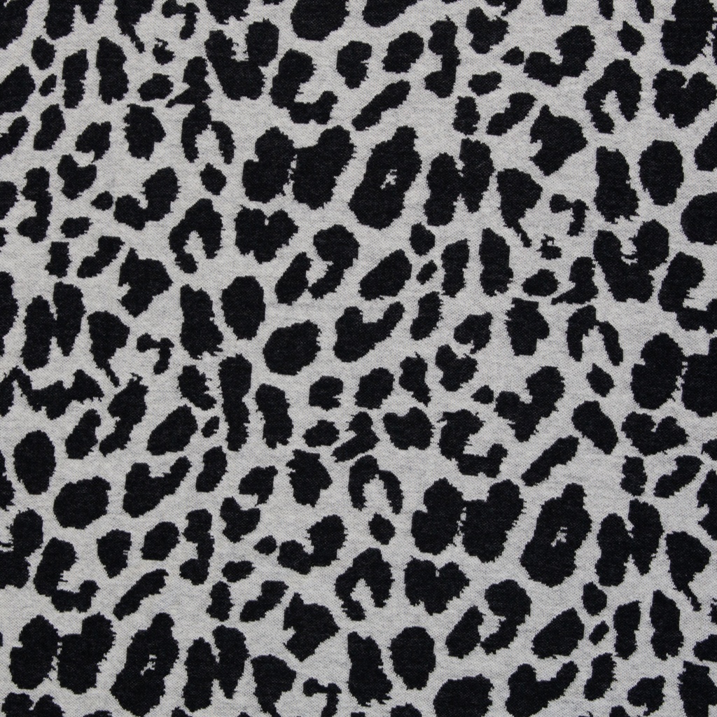Swafing Jacquardjersey Emily Leoprint Grau Schwarz – Hochwertiger Baumwoll-Jacquard mit modernem Leo-Muster für Pullover, Kleider und Cardigans.