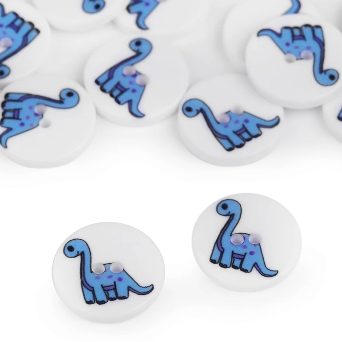Knopf - Knöpfe - 2-Loch - ⌀ 15,4mm - Dinosaurier