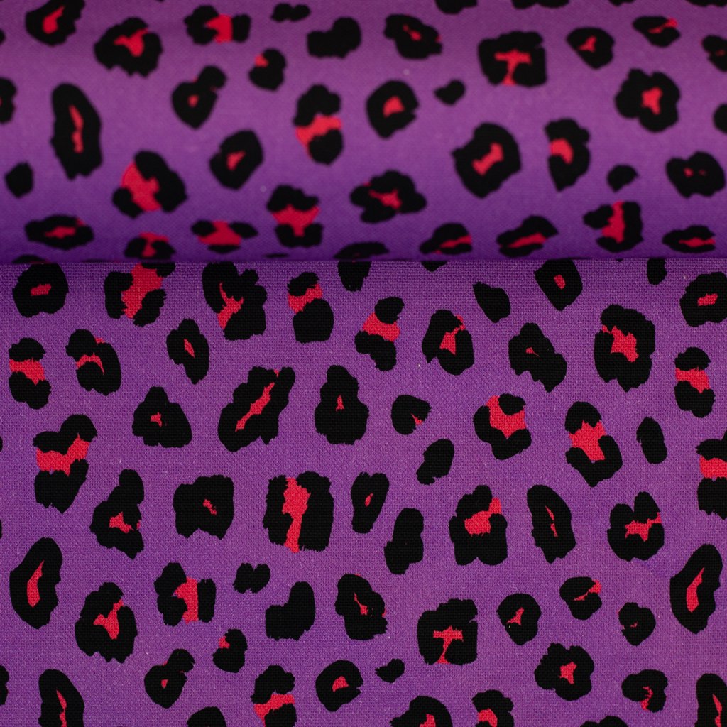 Swafing Canvas Abby im Leo-Look, Farbe Lila mit Schwarz und Pink, robuster Taschenstoff, 100% Baumwolle, Vorbestellung Juni 2026