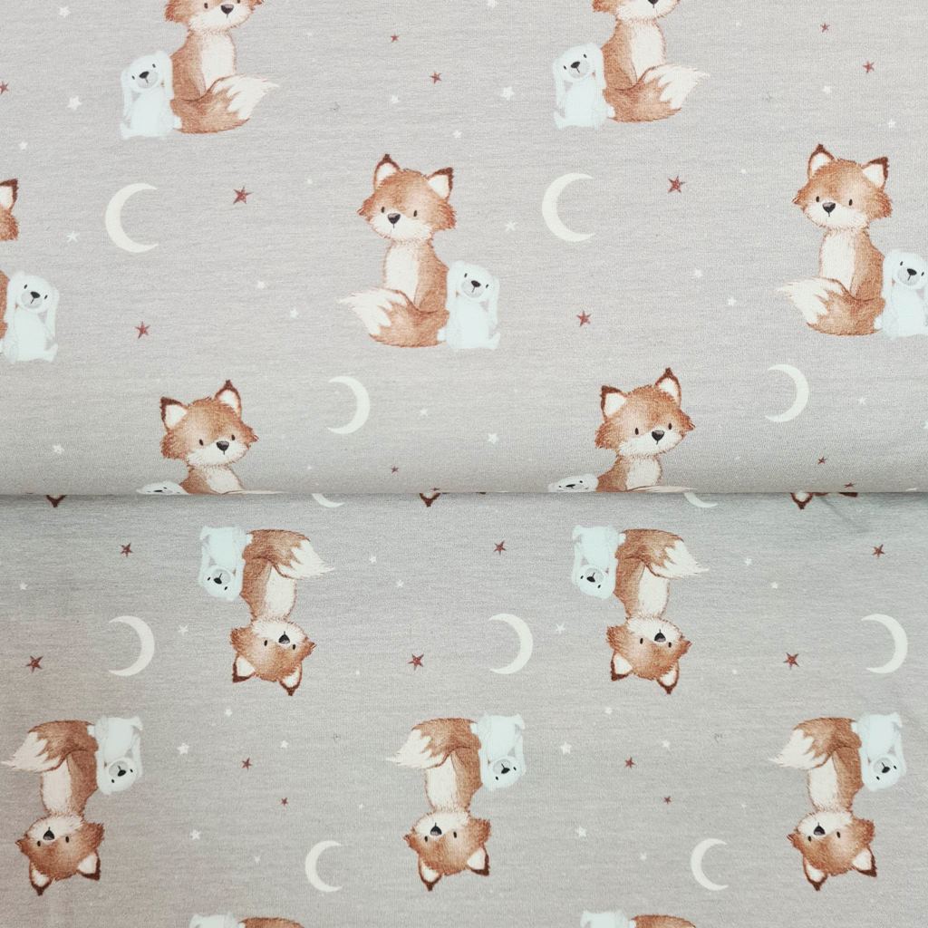Baumwolljersey - Motivjersey - Digitaldruck - Ludos Lieblinge - Fuchs und Bär mit Mond Stoffrest 100cm