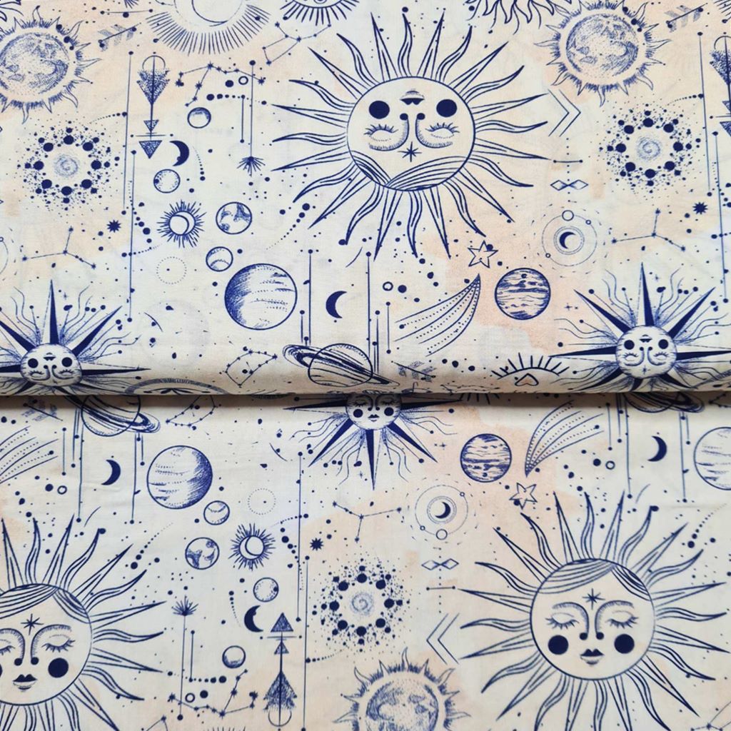 Webware - Baumwoll Stoff - Patchwork - Planeten auf Hellgelb