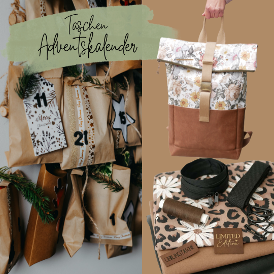 Taschen-Adventskalender 2026 von Schnuckidu® – DIY-Nähpaket mit Stoff, Zubehör & 24 kreativen Überraschungen - Vorbestellung