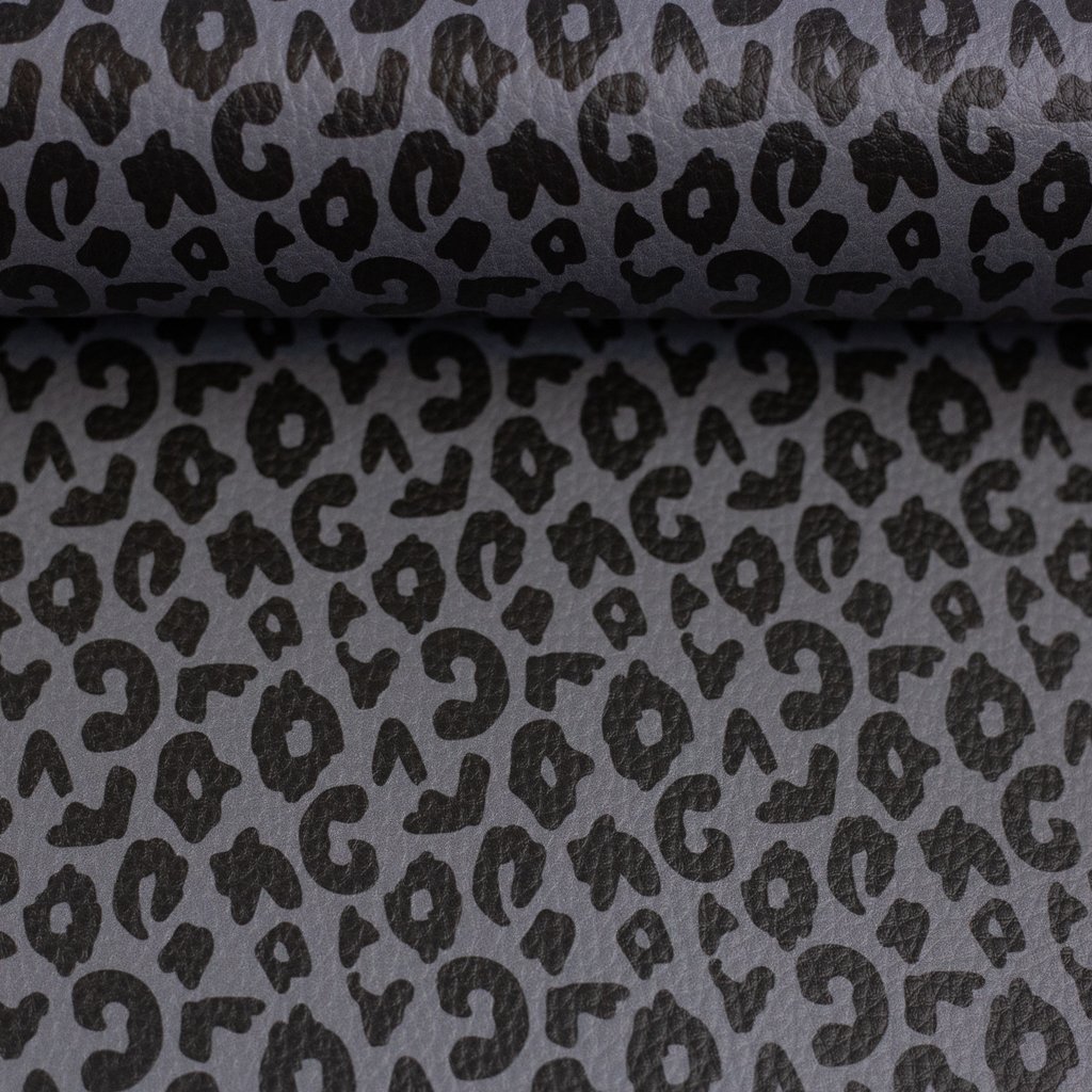 Swafing Kunstleder Brush & Wild by Cherry Picking, Design LEO Grau mit schwarzen Leopardenflecken, hochwertiges Lederimitat, 91% PVC 9% PL, Taschenzubehör, Vorbestellung