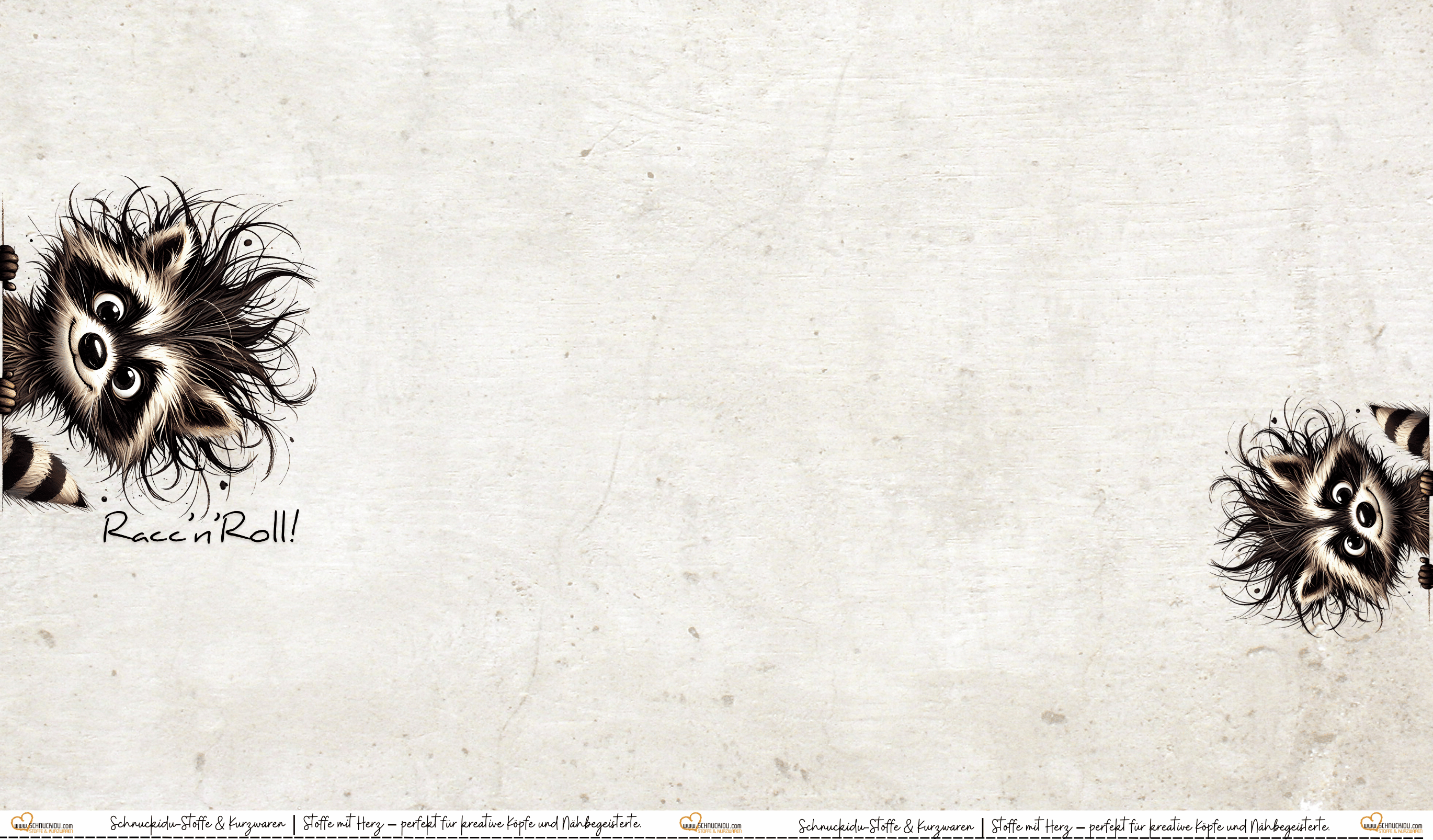 French Terry Panel "Racc'n'Roll" mit wildem Waschbär-Motiv auf hellem Struktur-Hintergrund – ca. 80x145cm, 95% Baumwolle, 5% Elasthan, Öko-Tex Standard 100