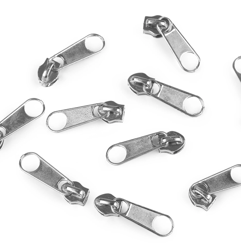 Reißverschluss-Schieber 3mm in Silber aus Metall – Hochwertiger Universal-Zipper für Spiralreißverschlüsse. Korrosionsbeständig und leichtgängig.