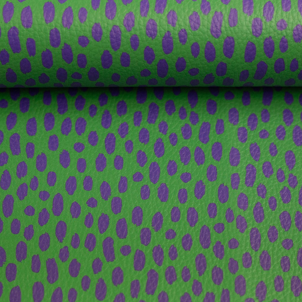 Swafing Kunstleder Brush & Wild by Cherry Picking, Design Brush Grün mit violetten Pinselstrichen, hochwertiges Lederimitat, 91% PVC 9% PL, Taschenzubehör, Vorbestellung