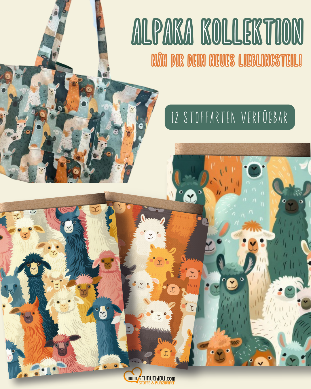 Stoffrest Canvas 40cm - Eigendesign - Alpakas blau