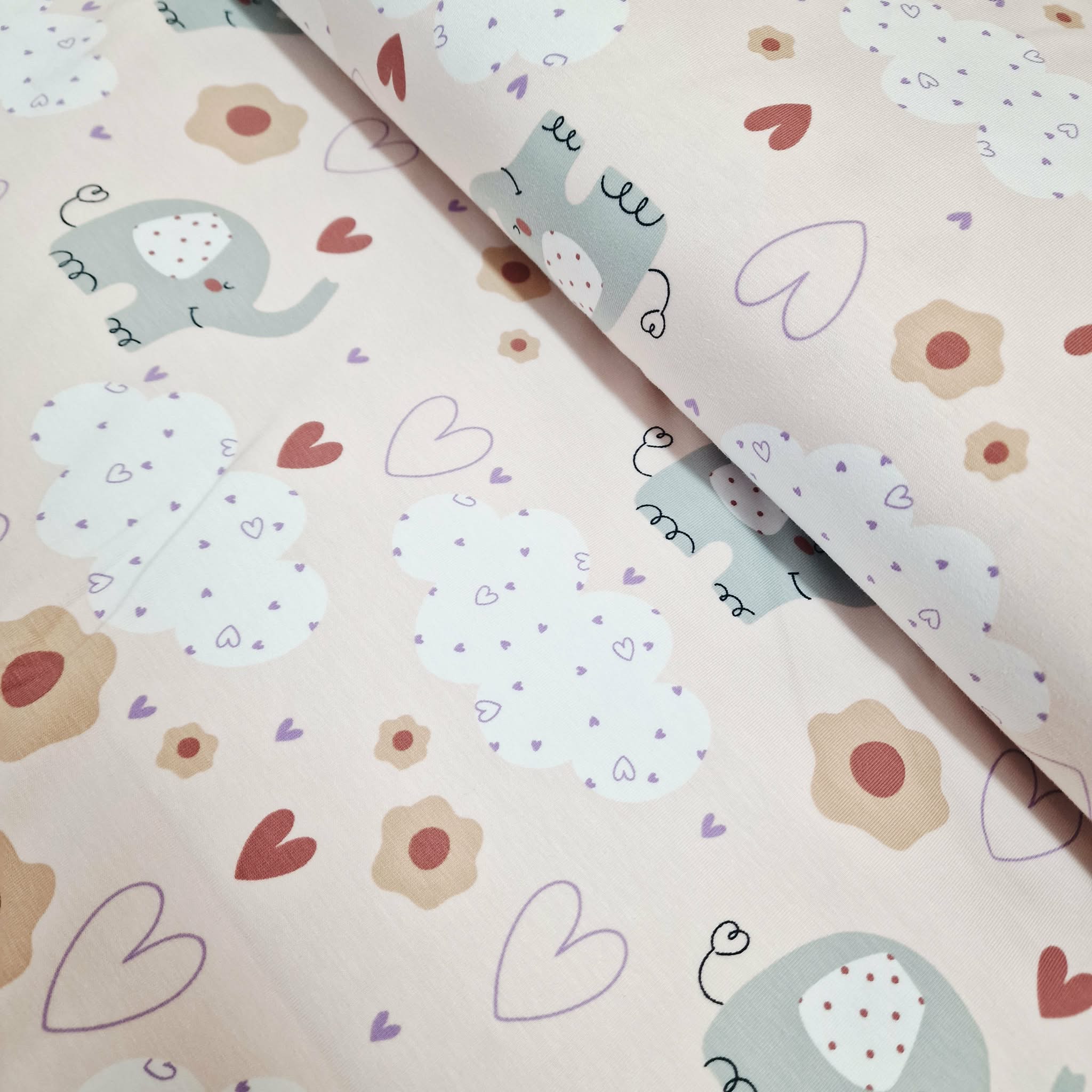  Motivjersey - Digitaldruck - Elefanten auf Rosa