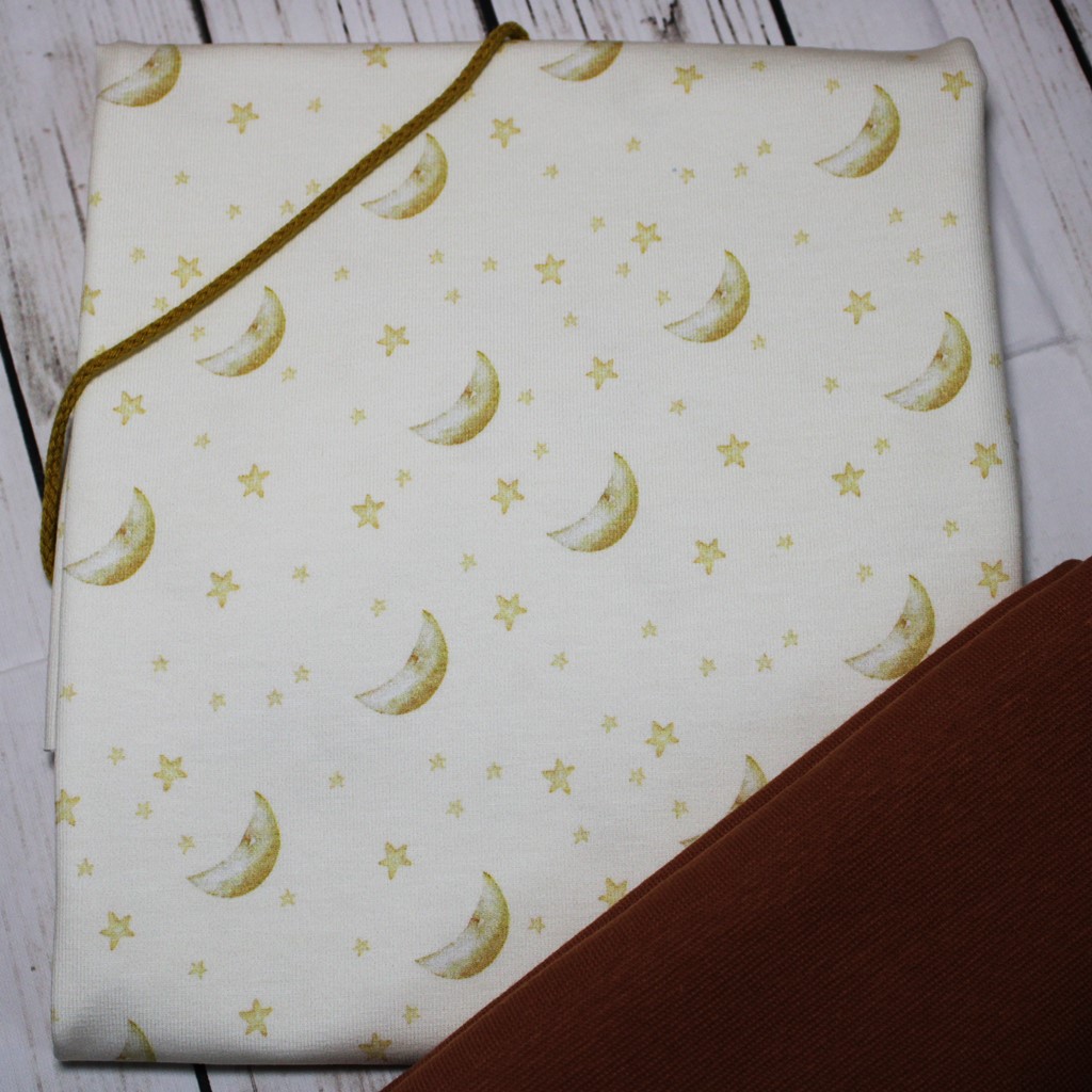 Stoffpaket Mini  - Überraschungspaket - 1 Meter Stoff & Tüddel - Mond und Sterne auf Creme