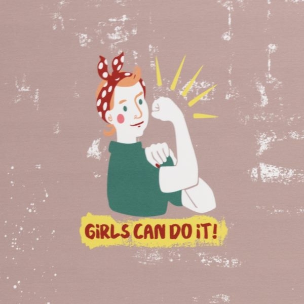 Baumwolljersey - Swafing - Girls can do it by Käselotti - Frauenpower auf Dusty Rosa - Panel 75cm x 160cm