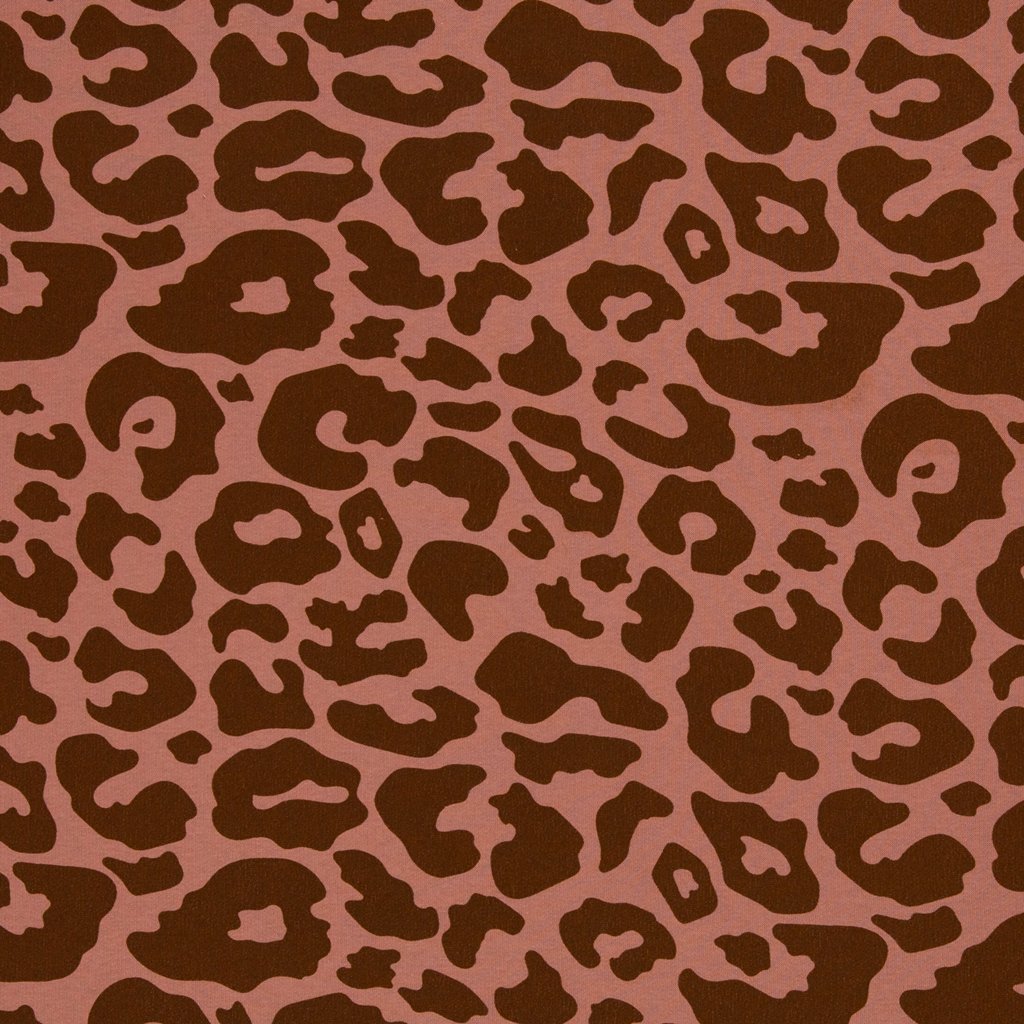 Swafing Sweat Heavy Leo in Blush/Braun – hochwertiger French Terry mit Leopardenmuster, 80% Baumwolle, Öko-Tex Standard 100, weicher Modestoff