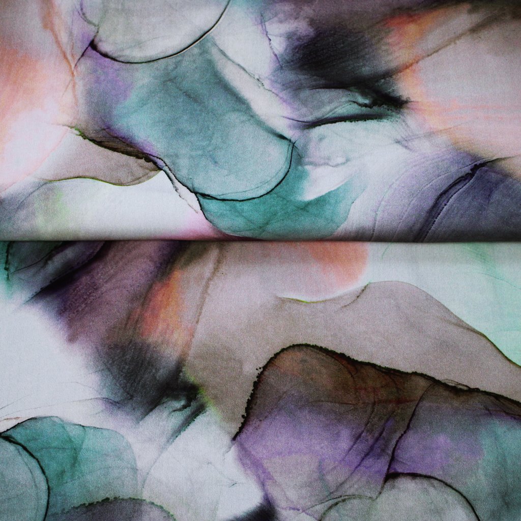 Viskose - Viskosewebware - Digitaldruck - Aquarell - Grün- und Lilatöne