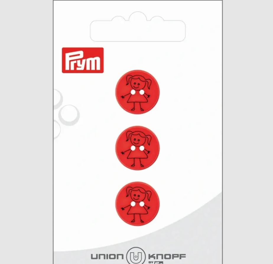 Knopf - Polyesterknopf - Knopf - 2 Loch - 15mm - Mädchen auf Rot - 3 Stück
