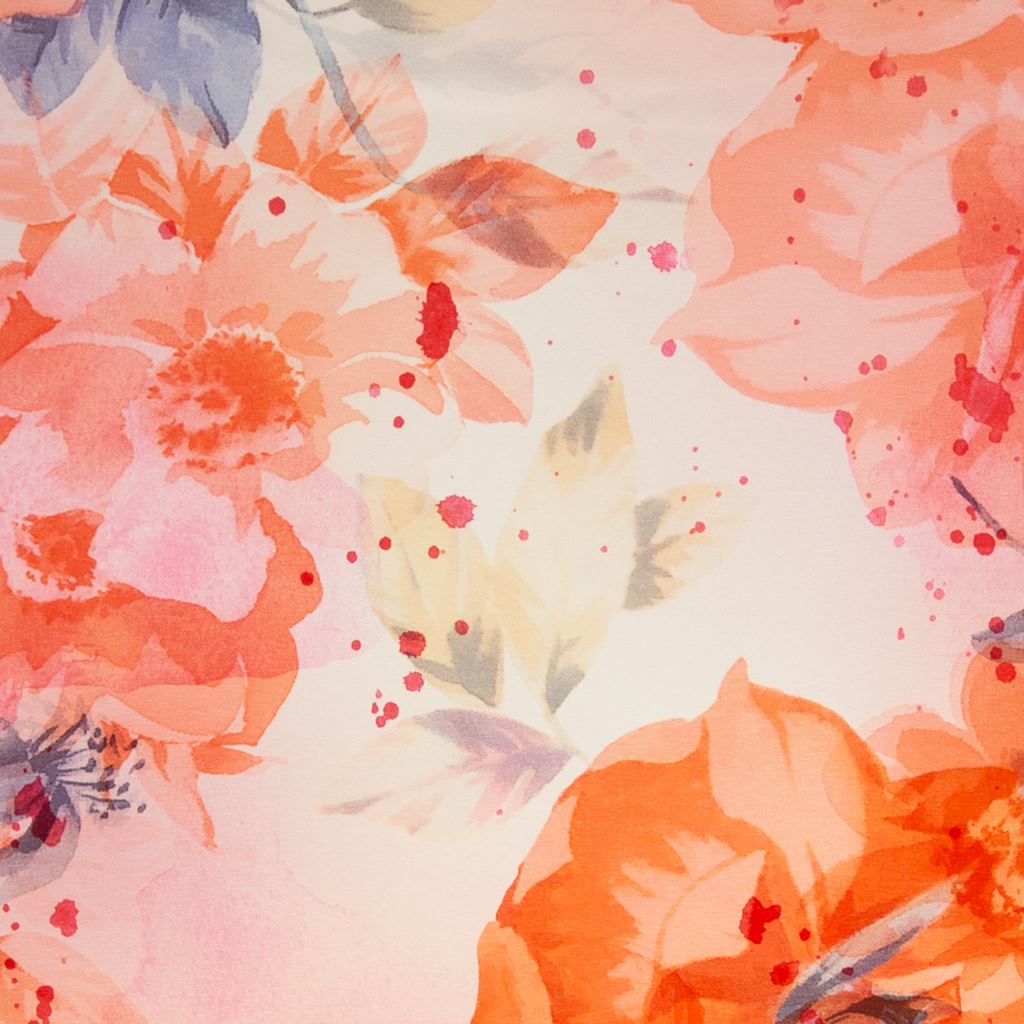 Baumwolljersey- Digitaldruck - Swafing - Lena - Watercolor Print - Große Blumen auf Koralle Stoffrest 170cm