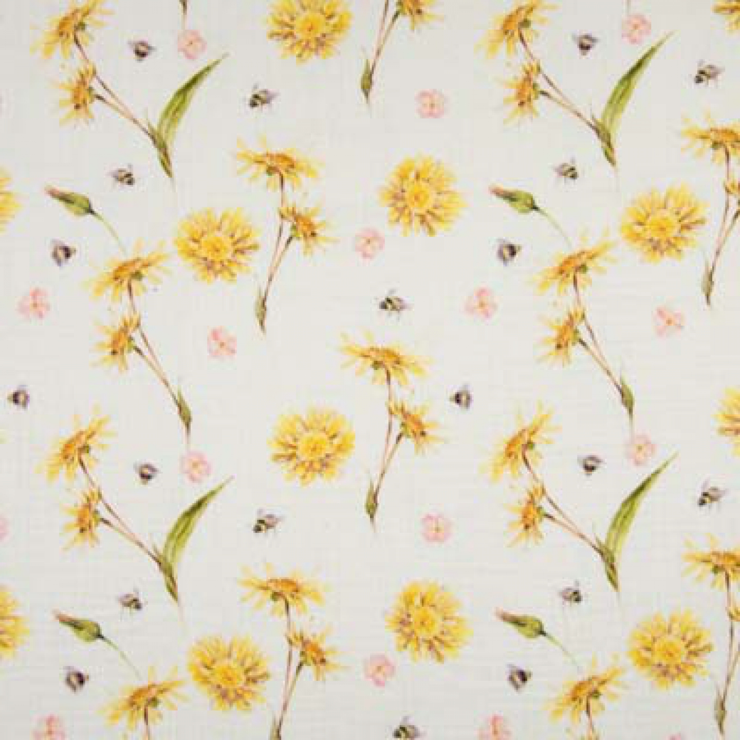 Musselin - Double Gauze - Mullstoff - Digitaldruck - Gelbe Blumen auf Offwhite