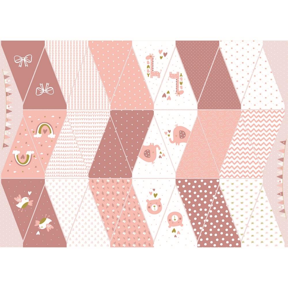 Panel Baumwolle - Baumwoll Stoff - Panel 137cm x 100cm - Baby Girl - Wimpelkette in Rosa