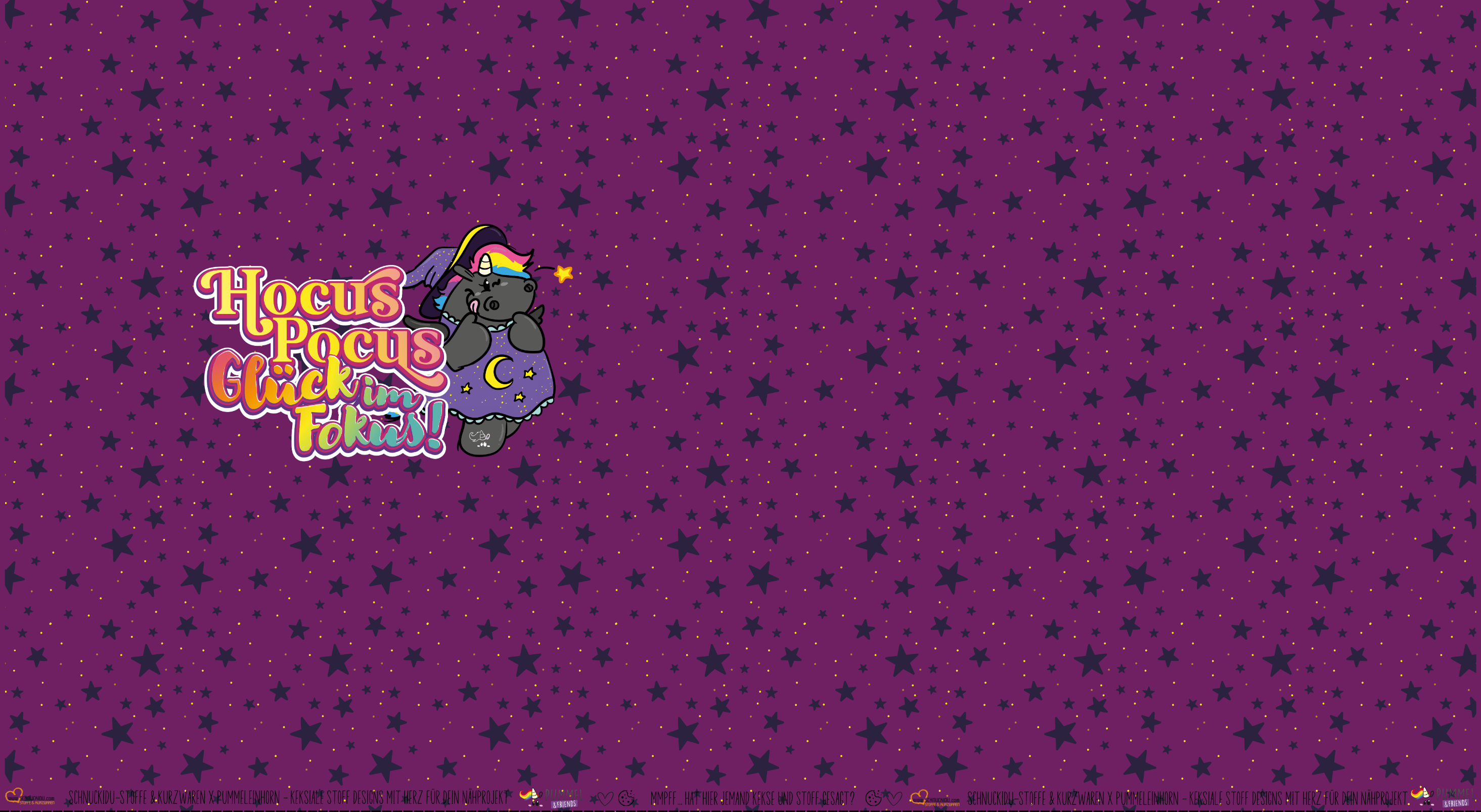 Pummeleinhorn Panel "Hocus Pocus – Glück im Fokus" in Violett – Magisches Design mit Sternen-Hintergrund auf Jersey oder French Terry, exklusive Vororder.
